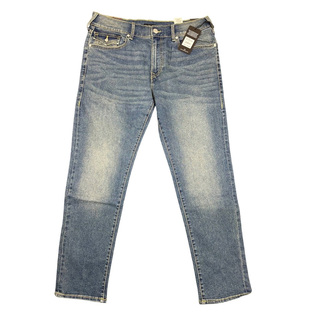 True Religion Geno Relaxed Slim Jeans Mens 36x32 Medium Wash Flap Pocket Blue
